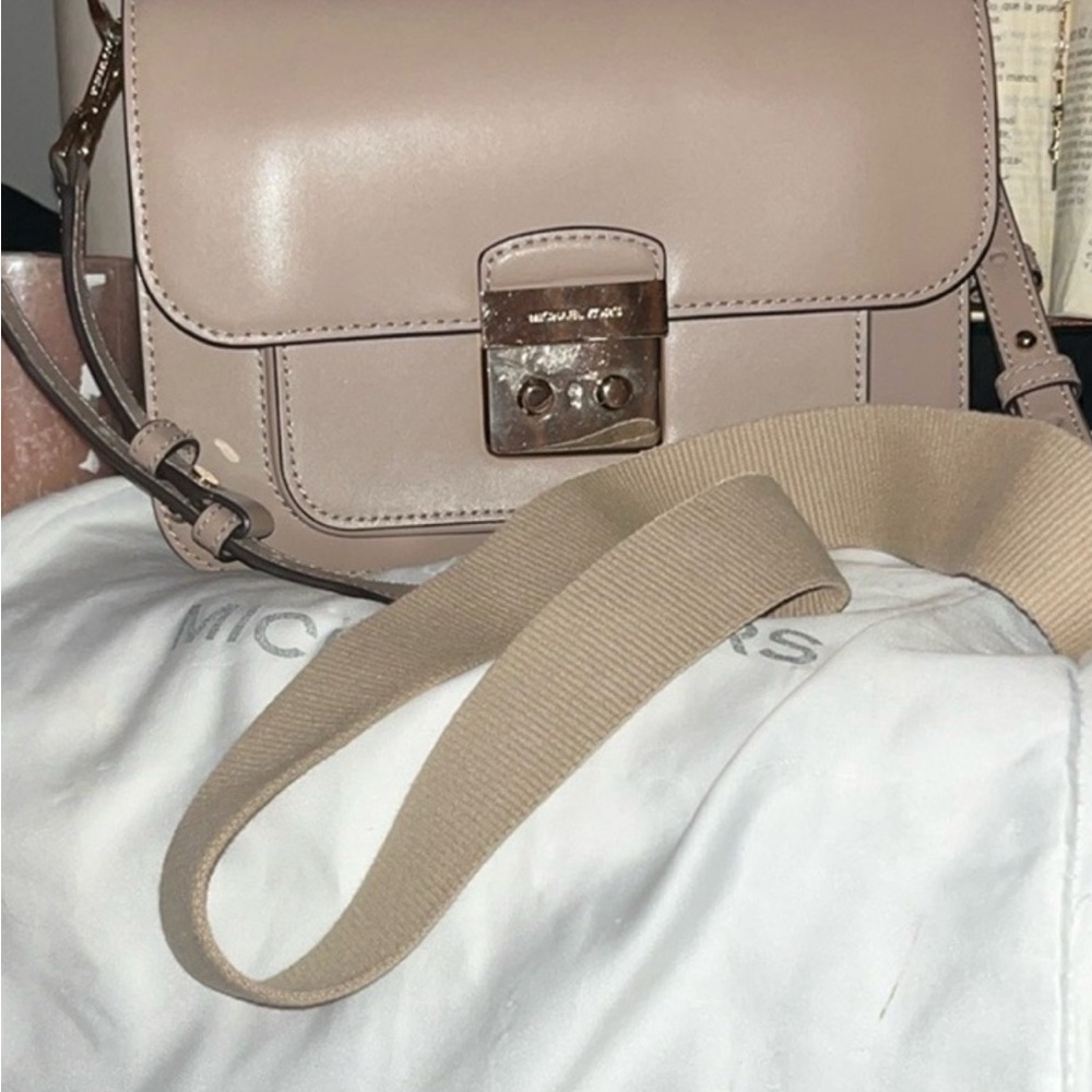 Michael Kors Tan Crossbody Bag with Silver-Toned Closure